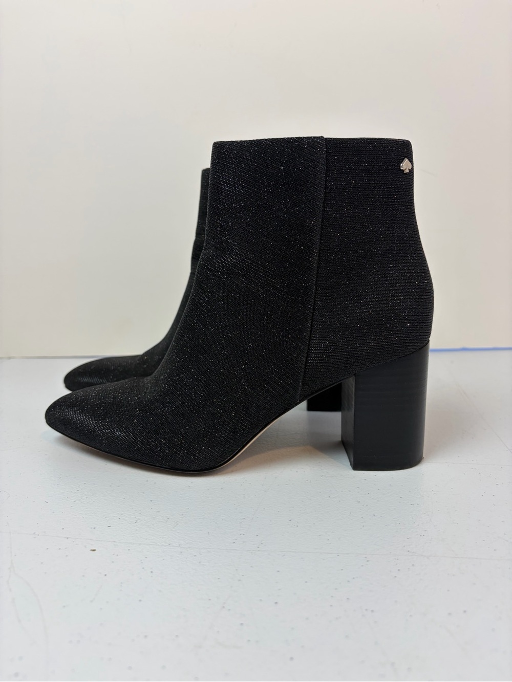 KATE SPADE GISELLE BLACK METALLIC HEEL ANKLE BOOTIE BOOTS WOMENS POINTY TOE 6B